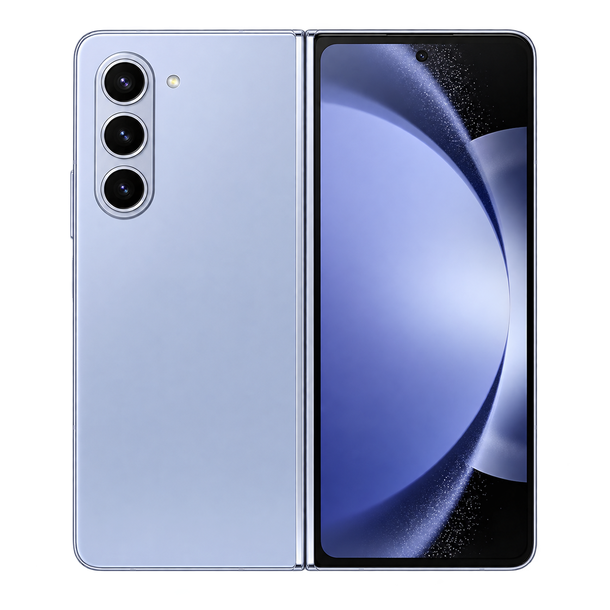 Enhanced cutout of Samsung Galaxy Z Fold5 front and rear product views.